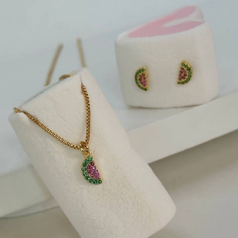 Conjunto Infantil Melancia no Banho de Ouro 18k