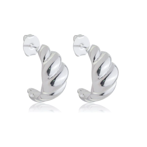 Brinco Croissant Grande Pino Estilo Imponente em Banho de Prata