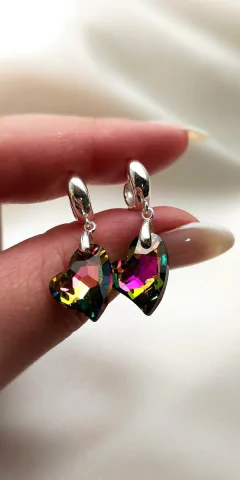 Argollitas 10mm de plata con dije SW Corazón Fucsia verde 12mm - comprar online
