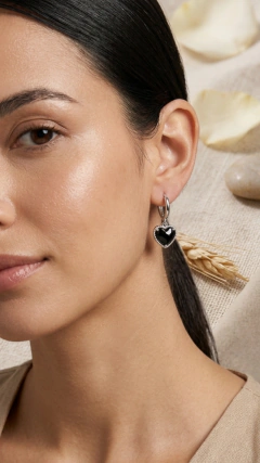 Argollas 13mm dije Corazón Lovely 11mm Negro - Plata - comprar online