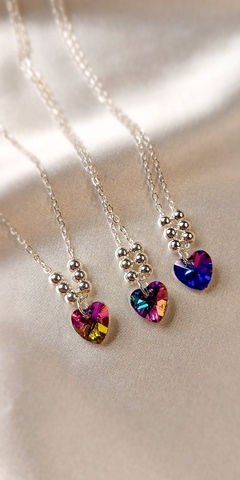 Cadena AB Dije Corazon Fucsia Azul Bolitas - 45 cm - Santa Margarita Joyas
