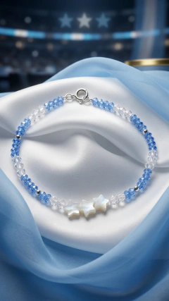 Pulsera Argentina - Plata900 Cristales y estrellas en Nácar- Largo 21 cm aprox