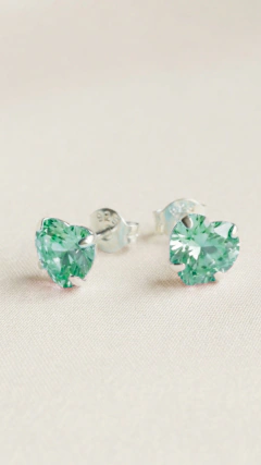 Aros de Plata925 - Corazón Cubic Verde 8mm - comprar online