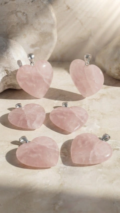 Dije Corazón Cuarzo Rosa 2.5cm aprox - Dorp Plata - comprar online
