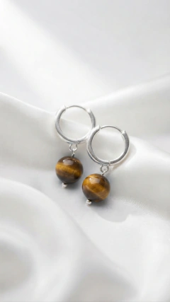 Aros Piedra Natural Ojo de Tigre - 8mm - Plata