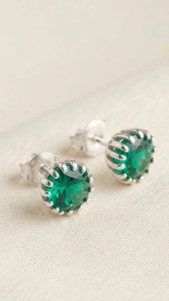 Aros de Plata925 - Cubic Verde 9mm - Engarce Girasol - comprar online