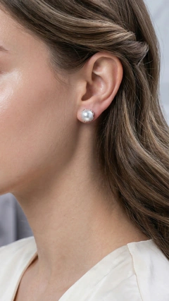 Abridores de plata perla engarzada cora 9mm - comprar online