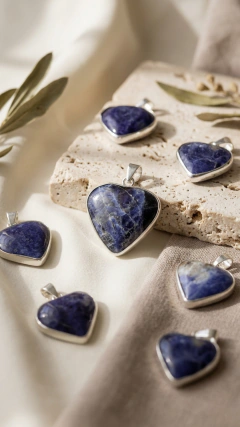 Dije Corazón Sodalita con virola Plata 1.5cm aprox - comprar online