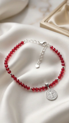 Pulsera San Benito - Plata900 y Cristales Rojo - Largo 18cm + extensión - comprar online