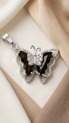 Dije de plata Mariposa Negra 2cm doble