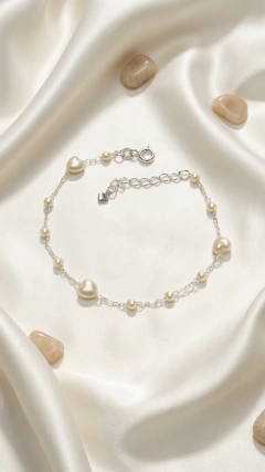 Pulsera Amor Perlas Regulable largo ( 18cm + 4cm)- Plata