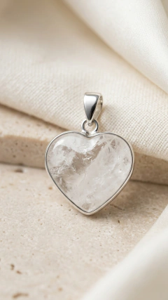 Dije Corazón Cuarzo Blanco virola Plata 1.5cm aprox