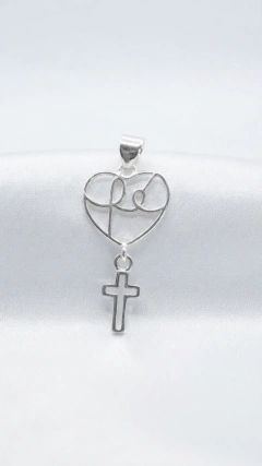 Dije Corazón de Fe y Cruz Protectora - 25mm - Plata