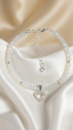 Pulsera Lovely con Dije Corazón - Plata900 y Cristales Tornasol - Largo 18cm + 5cm extensión - comprar online
