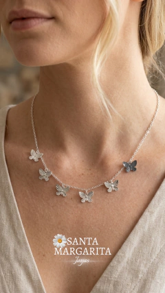 Collar Mariposas Facetadas - largo 40+5cm - Plata Laminada