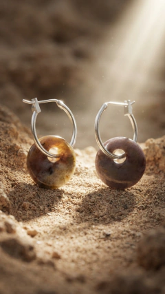 Aros Dona Piedra Natural Jaspe Oceánico (25mm) Plata - Santa Margarita Joyas
