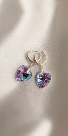 Argollitas 10mm de plata con dije SW Corazón Violeta 10mm - comprar online