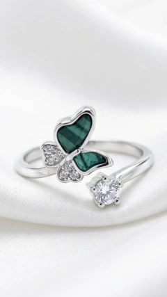 Anillo AB Mariposa Verde con Cubic - Modelo 52