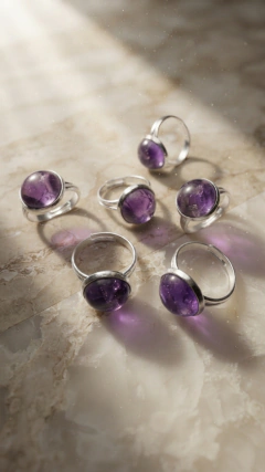 Anillo Amatista - Piedra Natural - Regulable - Baño de Plata 1,4 cm - comprar online