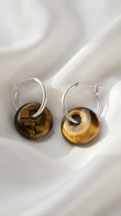 Aros Dona Piedra Natural Ojo de Tigre (25mm) Plata