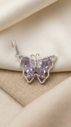 Dije de plata Mariposa Violeta 2cm doble Drop Zirconia