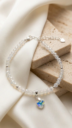 Pulsera Corazón sw- Plata925 y Cristales Tornasol - Largo 18cm + 5cm extensión