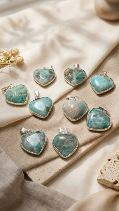 Dije Corazón Amazonita con virola Plata 1.5cm aprox - Santa Margarita Joyas