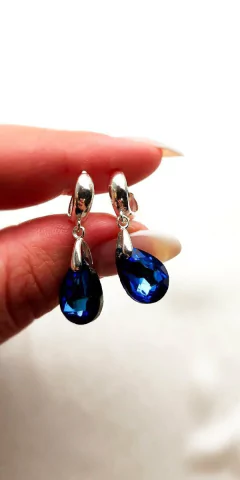 Argollitas 10mm de plata con dije SW Gota Azul 14mm - comprar online