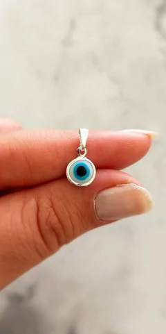 Dije de plata ojo turco celeste 8mm - comprar online