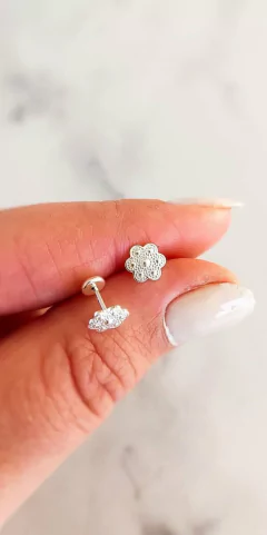 Abridores de plata liso flor - comprar online
