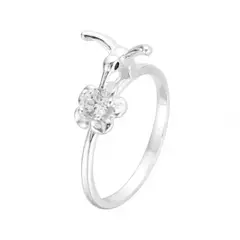 Anillo Plata925 importada - Colibrí y Flor cubic blanco - comprar online