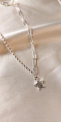 Cadena AB Mixta Eslabones y Bolitas Dije Estrella con Sstras - 36 cm - comprar online