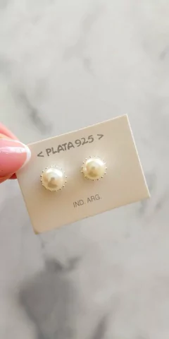 Aros de plata pasantes perla engarce girasol 8mm - comprar online