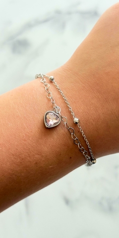 Pulsera AQ doble con dije corazón rosa - comprar online