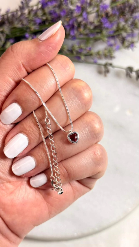 Cadena veneciana 40+5cm con Corazón Rojo - Plata Laminada - comprar online