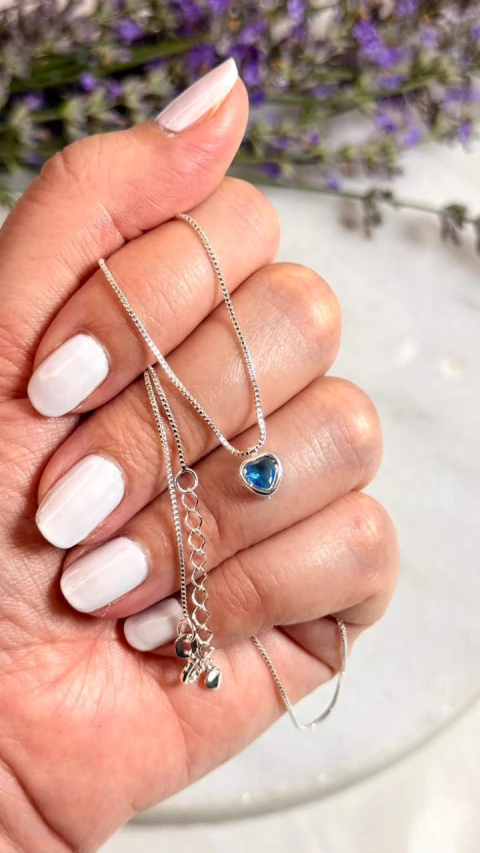 Cadena veneciana 40+5cm con Corazón Celeste - Plata Laminada - comprar online