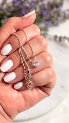 Cadena veneciana 40+5cm con Corazón Blanco - Plata Laminada - comprar online