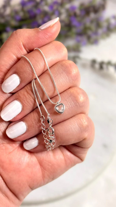 Cadena veneciana 40+5cm con Corazón Blanco - Plata Laminada - comprar online