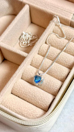 Cadena veneciana 40+5cm con Corazón Celeste - Plata Laminada en internet