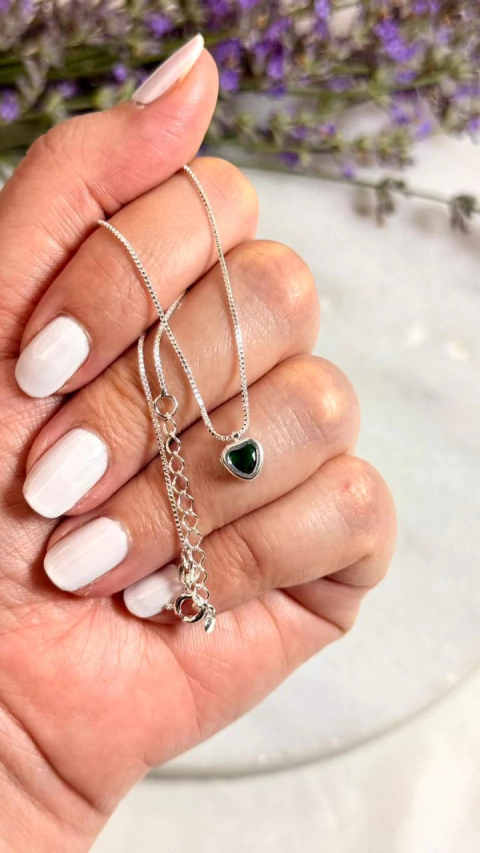 Cadena veneciana 40+5cm con Corazón Verde - Plata Laminada - comprar online