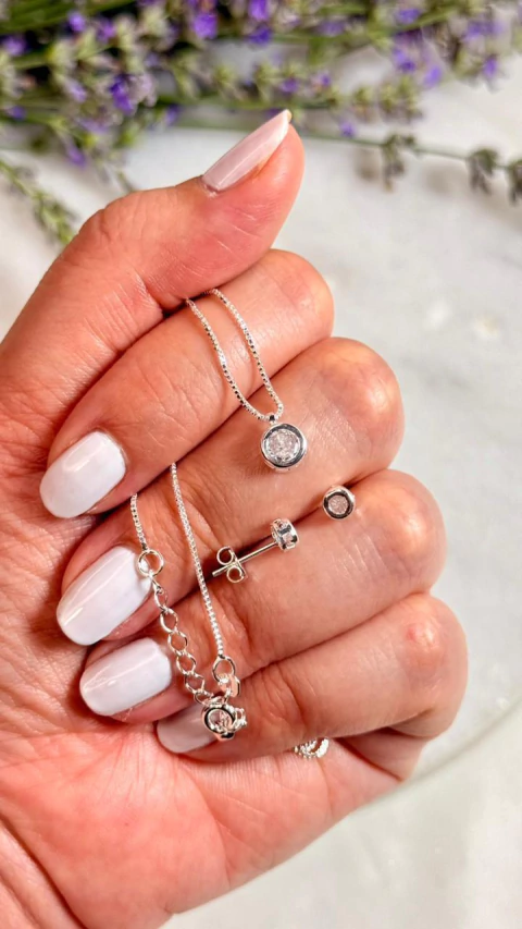 Conjunto + Aros Susanito Cristal 7mm largo 40+5cm - Plata Laminada - comprar online