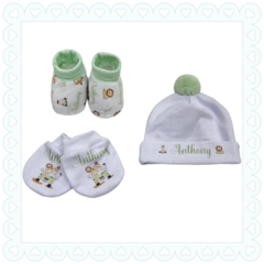 kit touca, luvas e pantufas menino