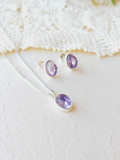 Imagem do CONJUNTO OVAL EM PRATA 925 COM PEDRA NATURAL AMETISTA