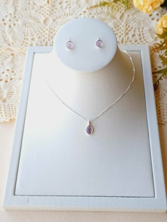 CONJUNTO OVAL EM PRATA 925 COM PEDRA NATURAL AMETISTA