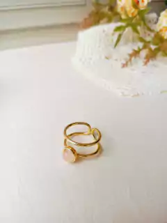 ANEL AJUSTAVEL COM PEDRA NATURAL QUARTZO ROSA - Cordão de Luz Joias Finas