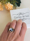 ANEL COM APLICAÇÕES DE CANETA DE RÓDIO NEGRO PEDRA NATURAL TURMALINA