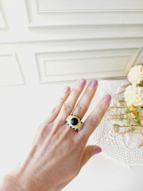 ANEL OLHO GREGO APLICAÇÕES DE RÓDIO BRANCO PEDRA NATURAL ONIX - comprar online