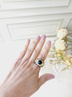 ANEL OLHO GREGO APLICAÇÕES DE RÓDIO BRANCO PEDRA NATURAL ONIX - comprar online