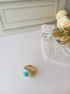 ANEL OLHO GREGO APLICAÇÕES DE RÓDIO BRANCO PEDRA NATURAL TURQUESA - comprar online