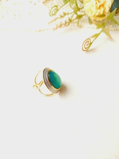 ANEL OVAL AJUSTÁVEL COM APLICAÇÕES DE RODIO BRANCO PEDRA NATURAL AGATHA VERDE - loja online